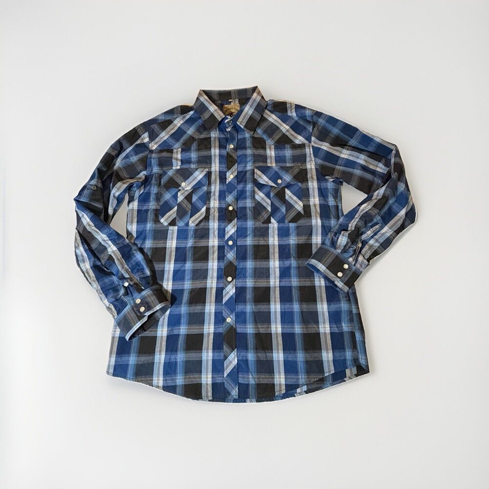 Coevals Club Men’s XL Blue Plaid Pearl Snap Western Shirt Long Sleeve